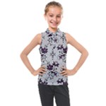 Elegant Purple Floral Jacquard Mesh Lace Fabric Kids  Sleeveless Polo T-Shirt