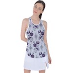 Elegant Purple Floral Jacquard Mesh Lace Fabric Racer Back Mesh Tank Top