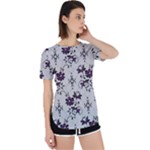 Elegant Purple Floral Jacquard Mesh Lace Fabric Perpetual Short Sleeve T-Shirt