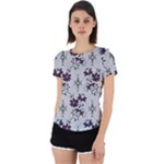 Elegant Purple Floral Jacquard Mesh Lace Fabric Back Cut Out Sport T-Shirt