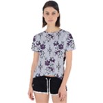 Elegant Purple Floral Jacquard Mesh Lace Fabric Open Back Sport T-Shirt