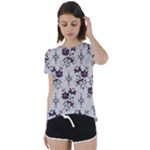 Elegant Purple Floral Jacquard Mesh Lace Fabric Short Sleeve Open Back T-Shirt