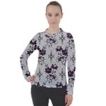 Elegant Purple Floral Jacquard Mesh Lace Fabric Women s Pique Long Sleeve T-Shirt