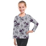 Elegant Purple Floral Jacquard Mesh Lace Fabric Kids  Long Mesh T-Shirt