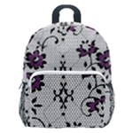 Elegant Purple Floral Jacquard Mesh Lace Fabric Kids  Age 5-10 Lightweight School Backpack with Side Pockets