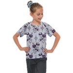 Elegant Purple Floral Jacquard Mesh Lace Fabric Kids  Mesh Piece T-Shirt