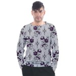 Elegant Purple Floral Jacquard Mesh Lace Fabric Men s Long Sleeve Raglan T-Shirt