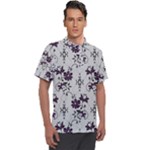 Elegant Purple Floral Jacquard Mesh Lace Fabric Men s Polo T-Shirt