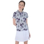 Elegant Purple Floral Jacquard Mesh Lace Fabric Women s Polo T-Shirt