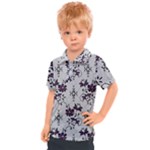 Elegant Purple Floral Jacquard Mesh Lace Fabric Kids  Polo T-Shirt