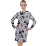 Elegant Purple Floral Jacquard Mesh Lace Fabric Long Sleeve Hoodie Dress