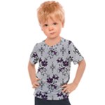 Elegant Purple Floral Jacquard Mesh Lace Fabric Kids  Sports T-Shirt