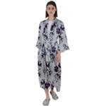 Elegant Purple Floral Jacquard Mesh Lace Fabric Maxi Satin Kimono