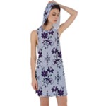 Elegant Purple Floral Jacquard Mesh Lace Fabric Racer Back Hoodie Dress