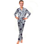 Elegant Purple Floral Jacquard Mesh Lace Fabric Kids  Satin Long Sleeve Pajamas Set