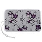 Elegant Purple Floral Jacquard Mesh Lace Fabric Pen Storage Case (M)