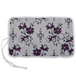 Elegant Purple Floral Jacquard Mesh Lace Fabric Pen Storage Case (L)