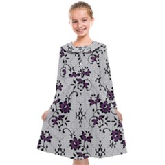 Elegant Purple Floral Jacquard Mesh Lace Fabric Kids  Midi Sailor Dress from ArtsNow.com