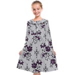 Elegant Purple Floral Jacquard Mesh Lace Fabric Kids  Midi Sailor Dress