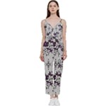 Elegant Purple Floral Jacquard Mesh Lace Fabric V-Neck Camisole Jumpsuit