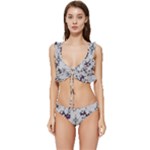 Elegant Purple Floral Jacquard Mesh Lace Fabric Low Cut Ruffle Edge Bikini Set