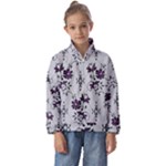 Elegant Purple Floral Jacquard Mesh Lace Fabric Kids  Half Zip Hoodie