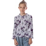 Elegant Purple Floral Jacquard Mesh Lace Fabric Kids  Frill Detail T-Shirt