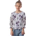 Elegant Purple Floral Jacquard Mesh Lace Fabric Kids  Cuff Sleeve Top