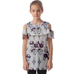 Elegant Purple Floral Jacquard Mesh Lace Fabric Fold Over Open Sleeve Top