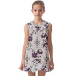 Elegant Purple Floral Jacquard Mesh Lace Fabric Kids  Pilgrim Collar Ruffle Hem Dress