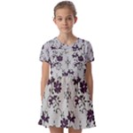 Elegant Purple Floral Jacquard Mesh Lace Fabric Kids  Short Sleeve Pinafore Style Dress