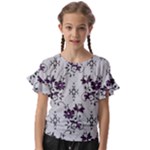 Elegant Purple Floral Jacquard Mesh Lace Fabric Kids  Cut Out Flutter Sleeves