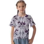 Elegant Purple Floral Jacquard Mesh Lace Fabric Kids  Cuff Sleeve Scrunch Bottom T-Shirt