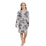 Elegant Purple Floral Jacquard Mesh Lace Fabric Kids  Long Sleeve Velvet Lounge Robe