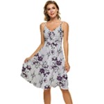 Elegant Purple Floral Jacquard Mesh Lace Fabric Sleeveless Tie Front Chiffon Dress