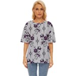 Elegant Purple Floral Jacquard Mesh Lace Fabric Oversized Basic T-Shirt