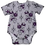 Elegant Purple Floral Jacquard Mesh Lace Fabric Baby Short Sleeve Bodysuit