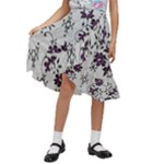 Elegant Purple Floral Jacquard Mesh Lace Fabric Kids  Ruffle Flared Wrap Midi Skirt