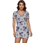 Elegant Purple Floral Jacquard Mesh Lace Fabric Low Cut Cap Sleeve Mini Dress