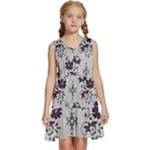 Elegant Purple Floral Jacquard Mesh Lace Fabric Kids  Sleeveless Tiered Mini Dress