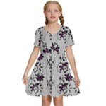 Elegant Purple Floral Jacquard Mesh Lace Fabric Kids  Short Sleeve Tiered Mini Dress