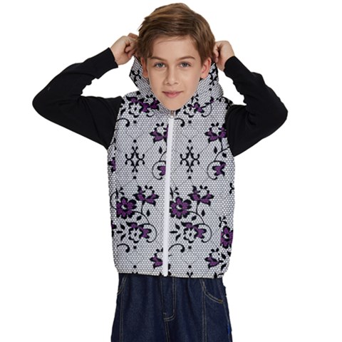 Elegant Purple Floral Jacquard Mesh Lace Fabric Kids  Stylish Hooded Puffer Vest from ArtsNow.com