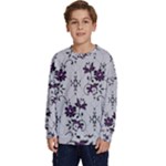 Elegant Purple Floral Jacquard Mesh Lace Fabric Kids  Crewneck Sweatshirt