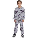 Elegant Purple Floral Jacquard Mesh Lace Fabric Kids  Sweatshirt set