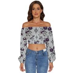 Long Sleeve Crinkled Weave Crop Top 