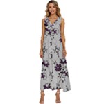 Elegant Purple Floral Jacquard Mesh Lace Fabric V-Neck Sleeveless Wide Leg Pants Overalls