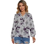 Elegant Purple Floral Jacquard Mesh Lace Fabric Women s Long Sleeve Button Up Shirt