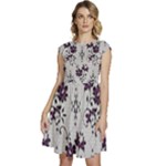 Elegant Purple Floral Jacquard Mesh Lace Fabric Cap Sleeve High Waist Dress