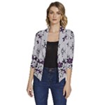 Elegant Purple Floral Jacquard Mesh Lace Fabric Women s Draped Front 3/4 Sleeve Shawl Collar Jacket