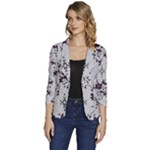 Elegant Purple Floral Jacquard Mesh Lace Fabric Women s One-Button 3/4 Sleeve Short Jacket